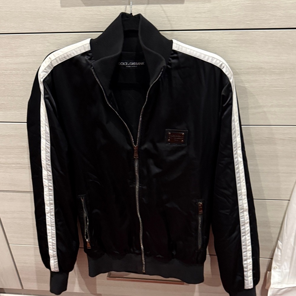 Dolce & Gabbana Black Bomber Jacket with White Accents